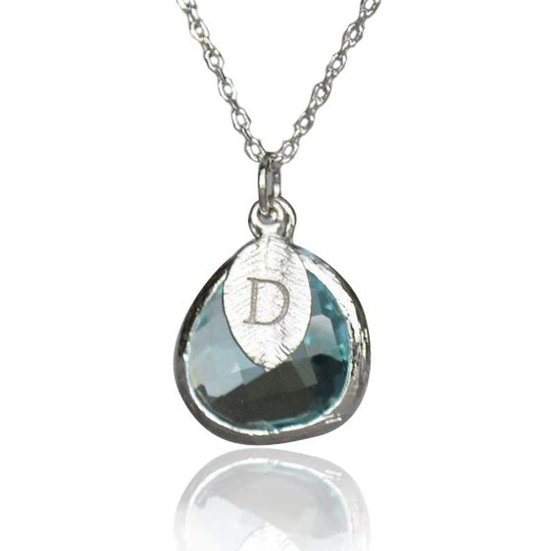 March Birthstone Necklace - Personalized Aquamarine Necklace, Custom Initial Necklace