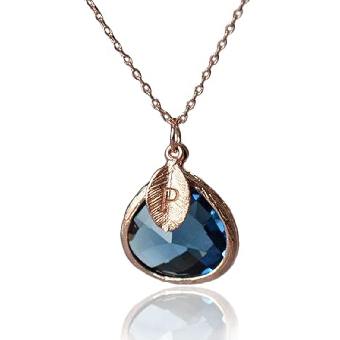Sapphire Necklace, Sept. Birthstone, Leaf Charm