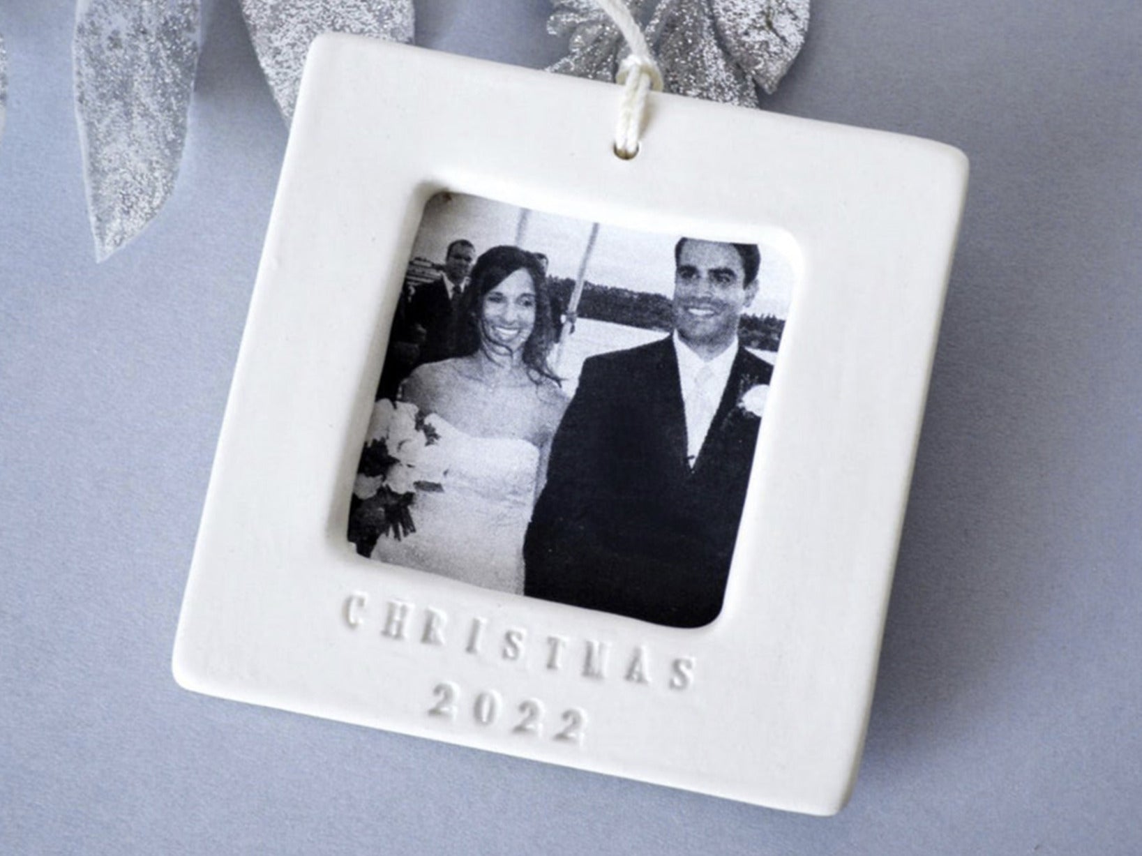 Personalized First Christmas Ornament 2025 - Square Picture Frame with Custom Text