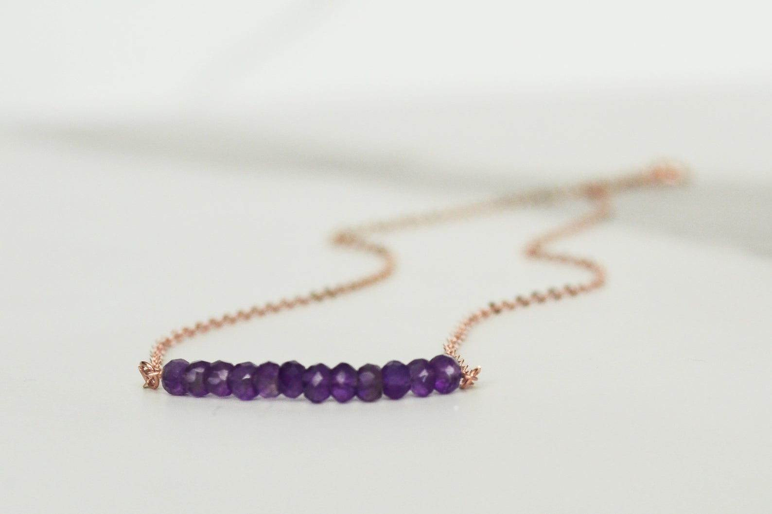 Amethyst Beaded Necklace, Dainty Amethyst Necklace, February Birthstone Necklace, Layering Necklace, Bridesmaid Gift, March Birthday Gift