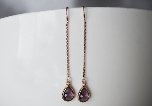 Amethyst Threader Earrings, Dainty Purple February Birthstone earrings, Amethyst Drop earrings, Bridesmaid earrings, February Birthday Gift