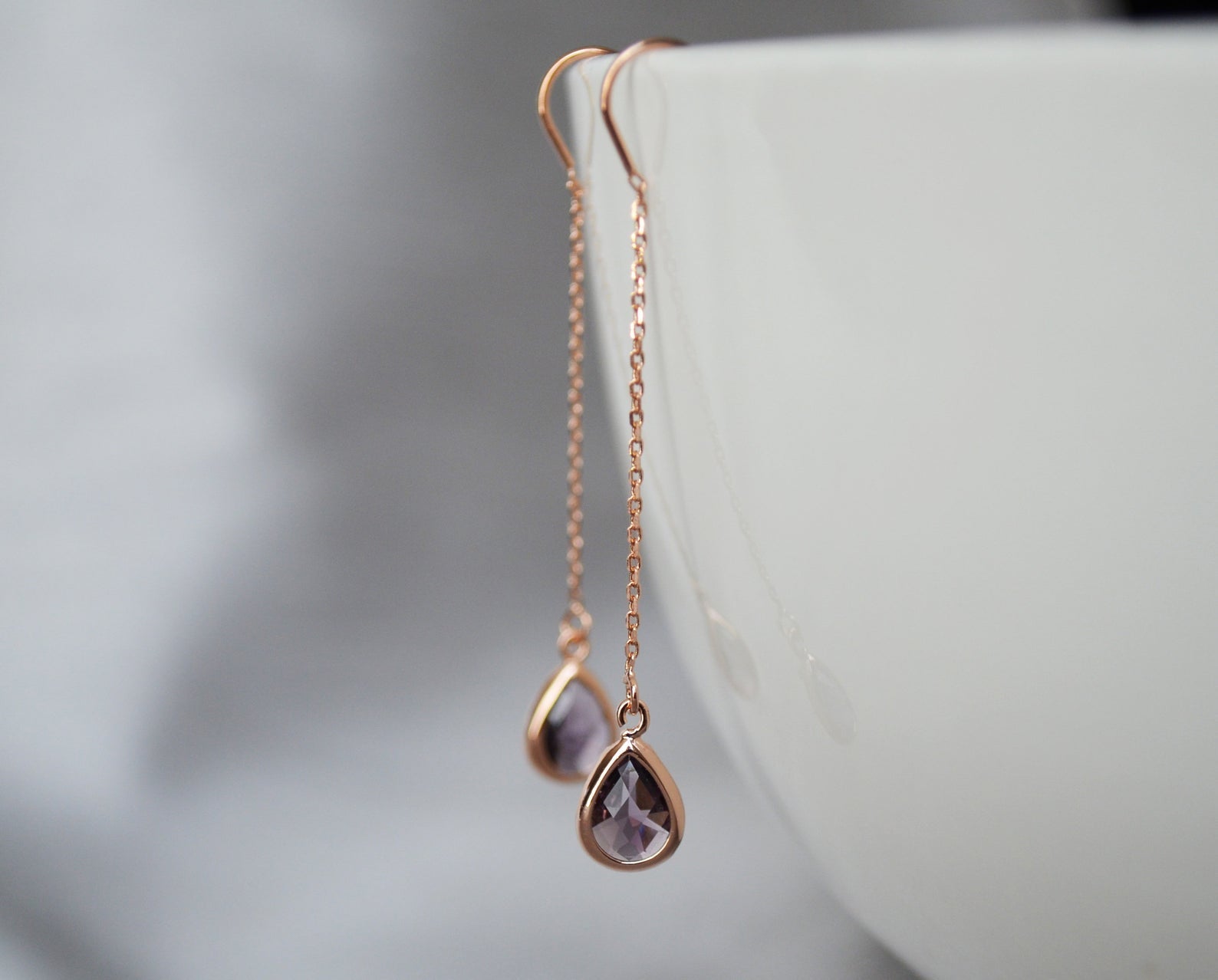 Amethyst Threader Earrings, Dainty Purple February Birthstone earrings, Amethyst Drop earrings, Bridesmaid earrings, February Birthday Gift