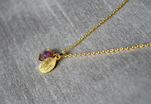 Amethyst Necklace - February Birthstone Necklace, Purple Hexagon Custom Initial Necklace
