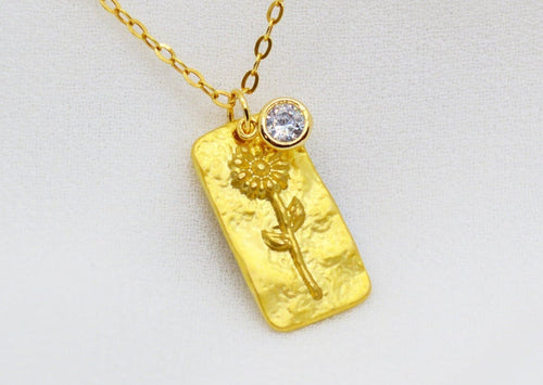 April Birth Flower Necklace, Birthstone Stone Necklace, Daisy Birth Flower Necklace, Mom Gift, Personalized Necklace, Push Present