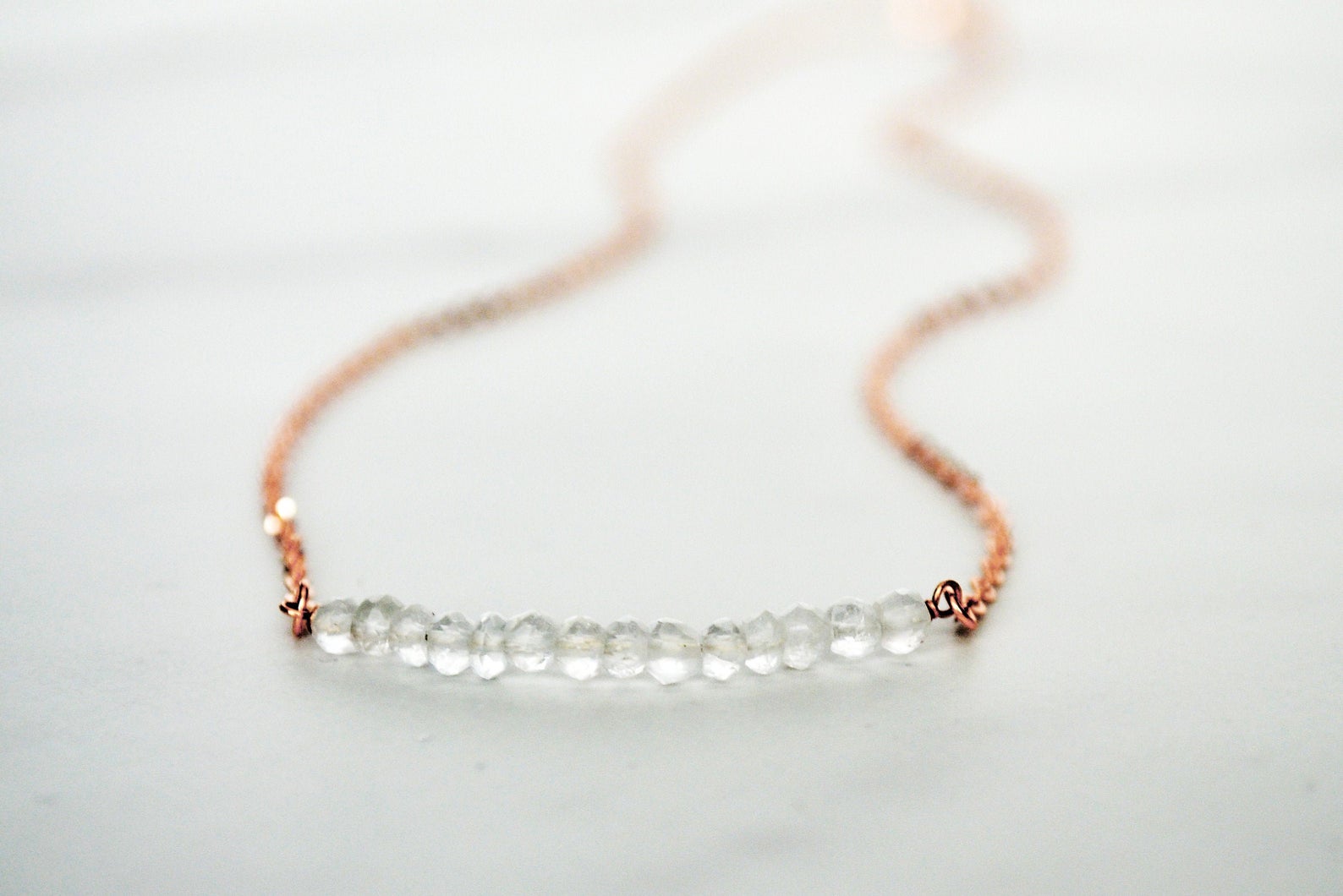 April Birthstone Necklace, Layering Necklace, Crystal Beaded Bar Necklace, Dainty Necklace, Bridesmaid Gift, April Birthday Gift for Her