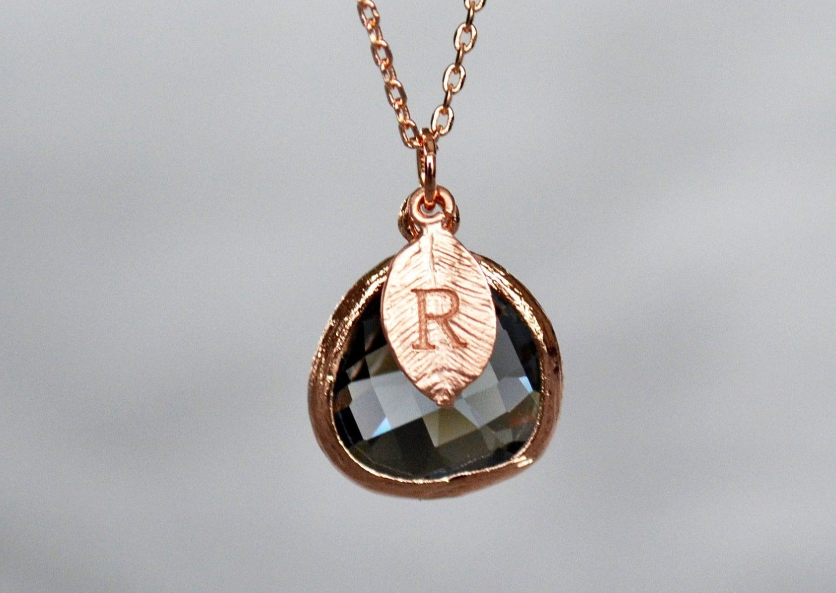 Black Diamond Necklace, Gift for Wife, Girlfriend Gift, Personalized Jewelry, Birthday Gift for Her, Bridesmaid Necklace, Initial Necklace
