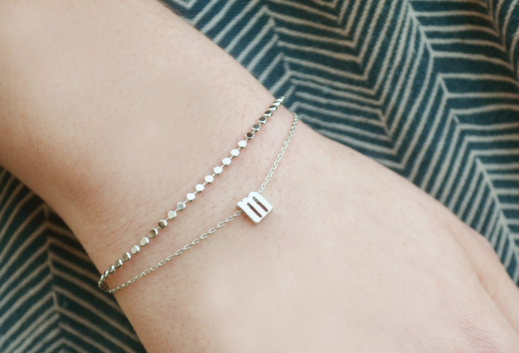 Bracelet set, Initial Bracelet, Personalized Bridesmaid Gift, Dainty Bracelet, Gift for Her, Mom Gift, Silver, Gold, Rose Gold