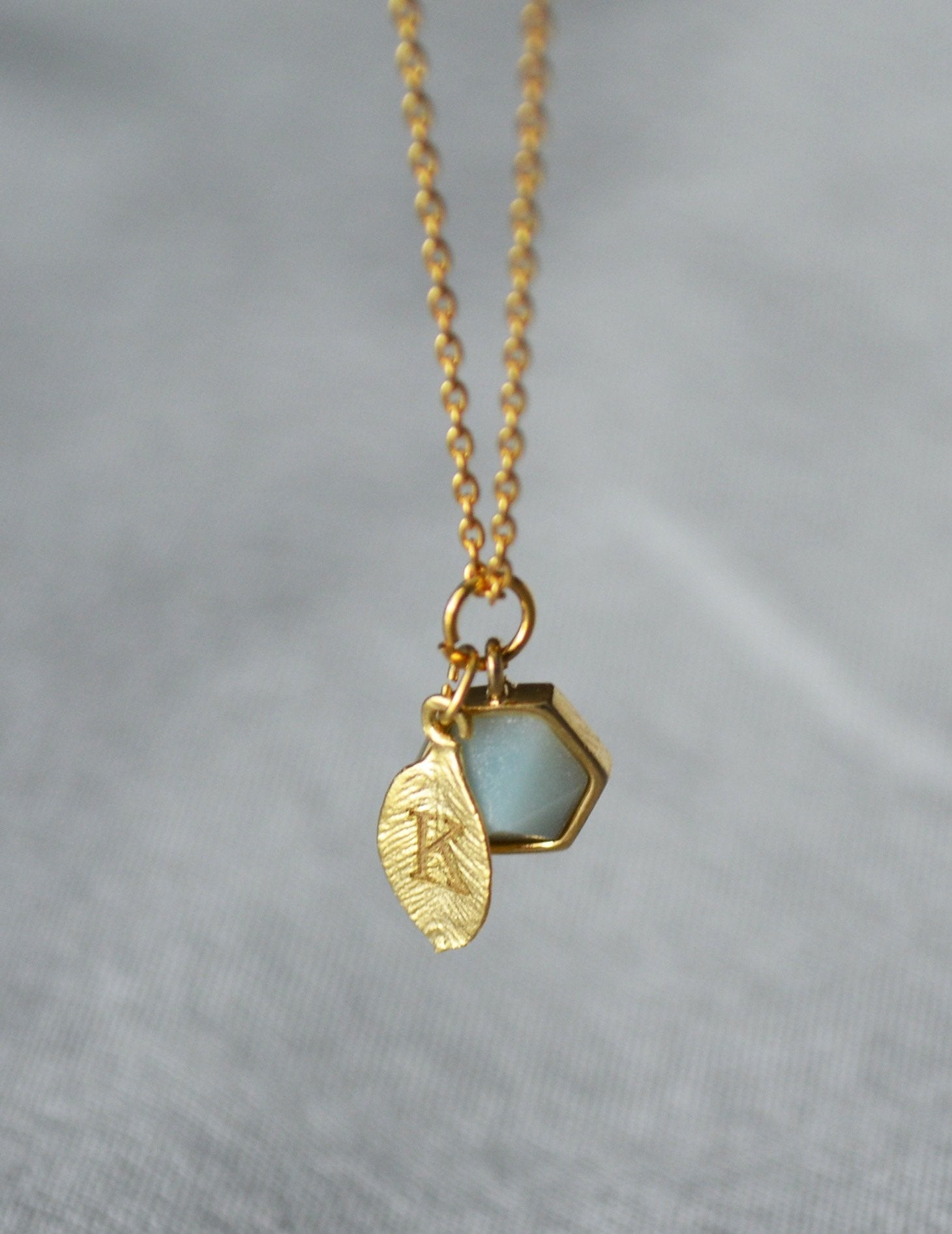Personalized Hexagon Necklace, Leaf Necklace, Custom Initial Necklace, Birthstone Necklace