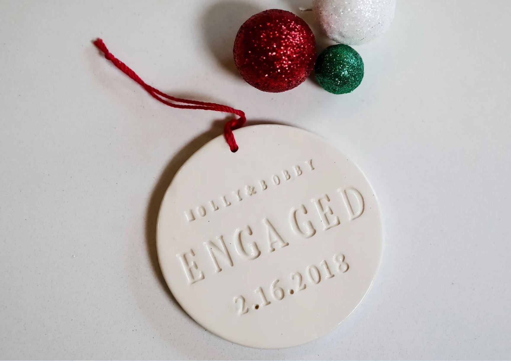 Handmade "ENGAGED" Ornament - Names & Date