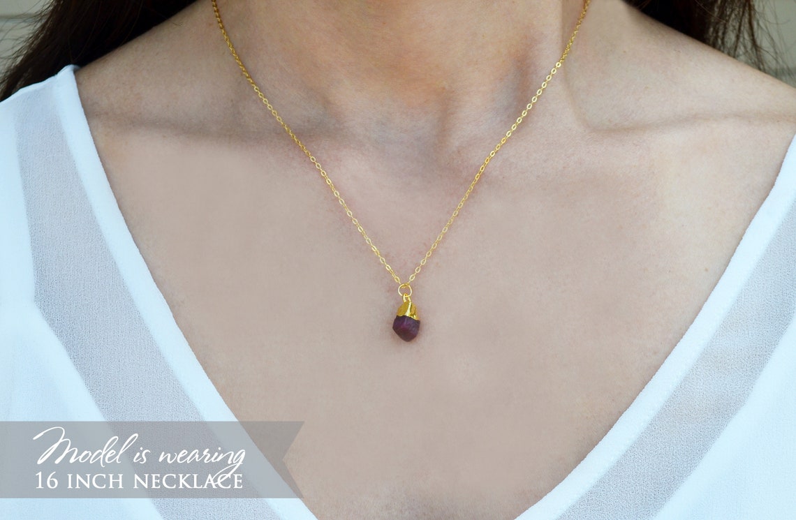Dainty Garnet Birthstone Necklace, January Raw Birthstone Necklace, Bridesmaid Gift, Boho Necklace, Layering Necklace.Gift for Mom