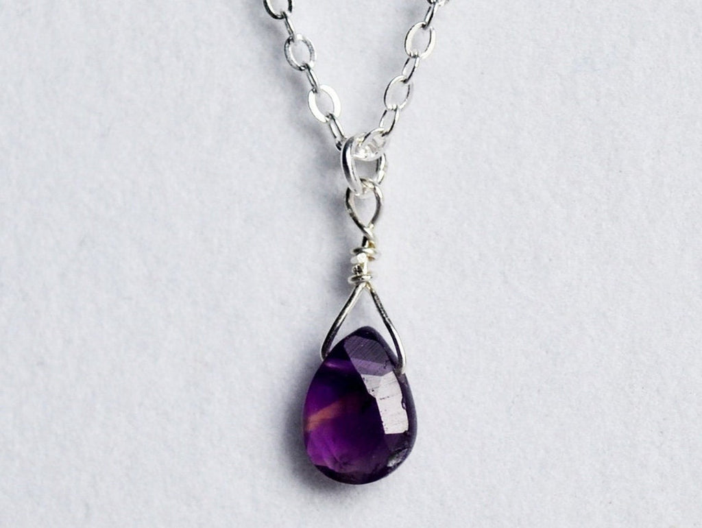 Dainty Genuine Amethyst Necklace, Valentine's Day Gift, February Birthstone Necklace, Semi Precious Garnet Stone, Wife Gift, Bridesmaid Gift