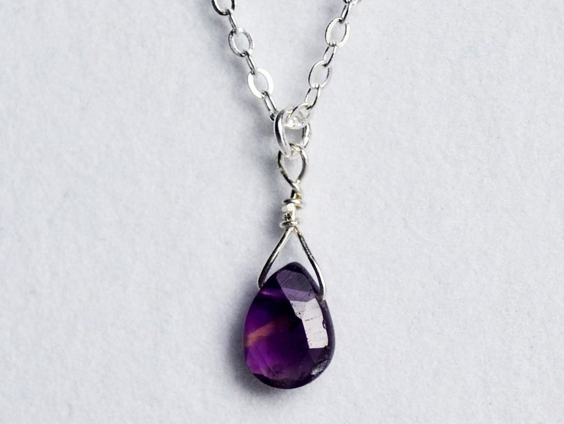 Dainty Genuine Amethyst Necklace, Valentine's Day Gift, February Birthstone Necklace, Semi Precious Garnet Stone, Wife Gift, Bridesmaid Gift