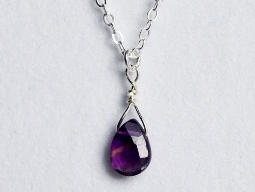Dainty Genuine Amethyst Necklace, Valentine's Day Gift, February Birthstone Necklace, Semi Precious Garnet Stone, Wife Gift, Bridesmaid Gift