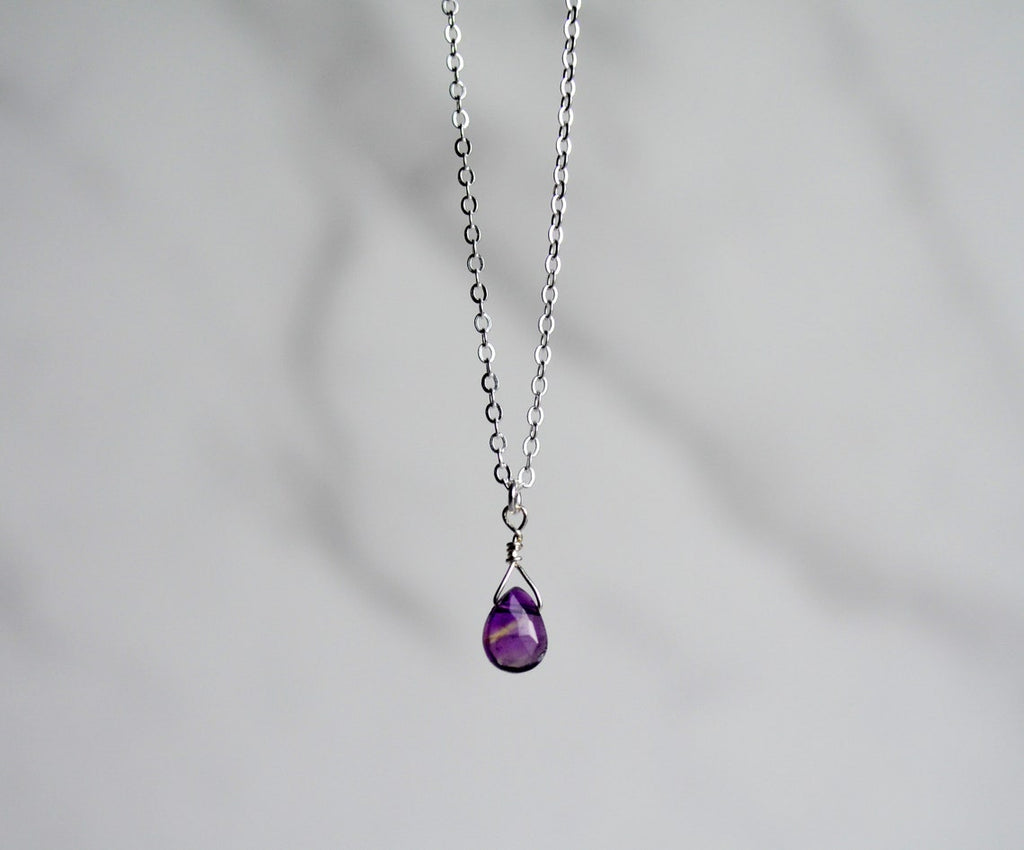Dainty Genuine Amethyst Necklace, Valentine's Day Gift, February Birthstone Necklace, Semi Precious Garnet Stone, Wife Gift, Bridesmaid Gift