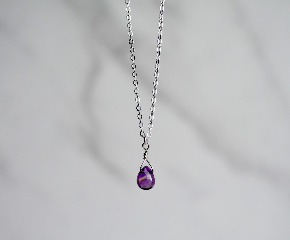 Dainty Genuine Amethyst Necklace, Valentine's Day Gift, February Birthstone Necklace, Semi Precious Garnet Stone, Wife Gift, Bridesmaid Gift