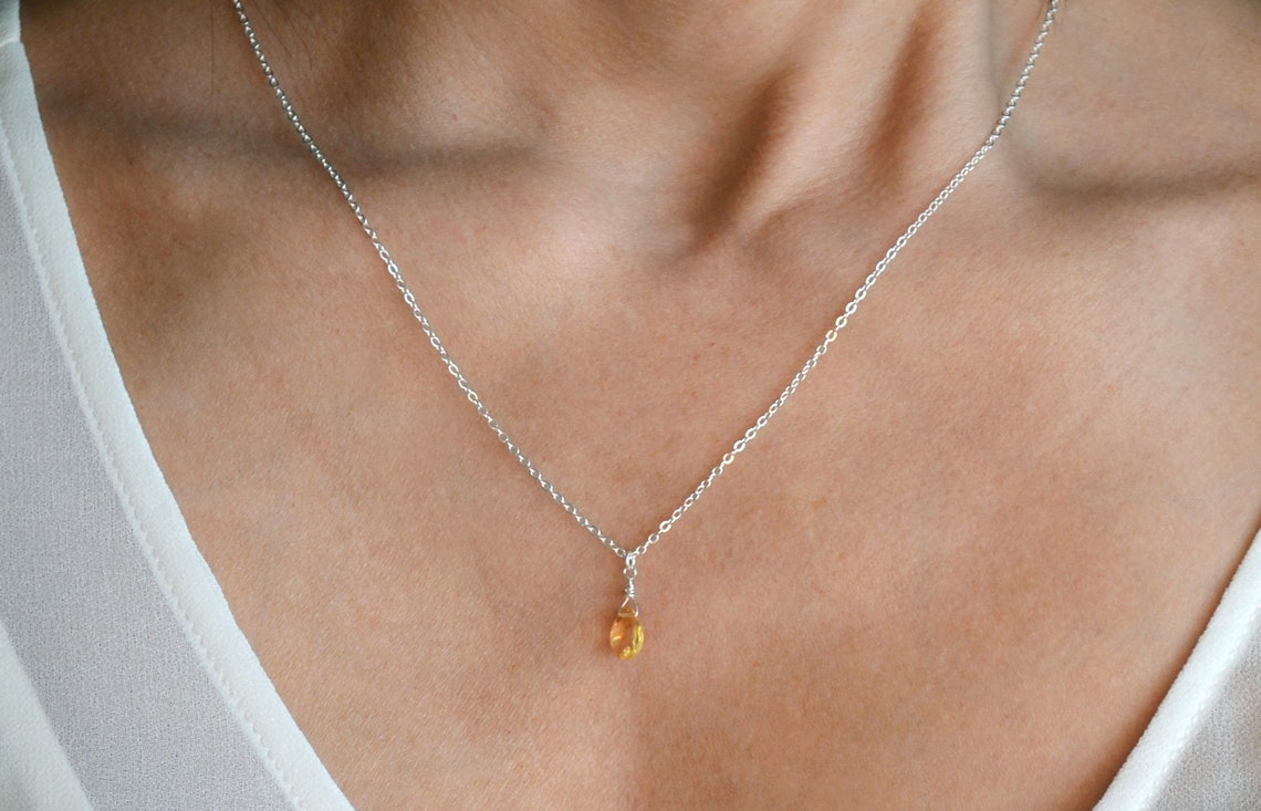 Dainty Genuine Citrine Necklace, November Birthstone Necklace, Semi Precious Citrine, November Birthday Gift, Gift for Her, Bridesmaid Gift