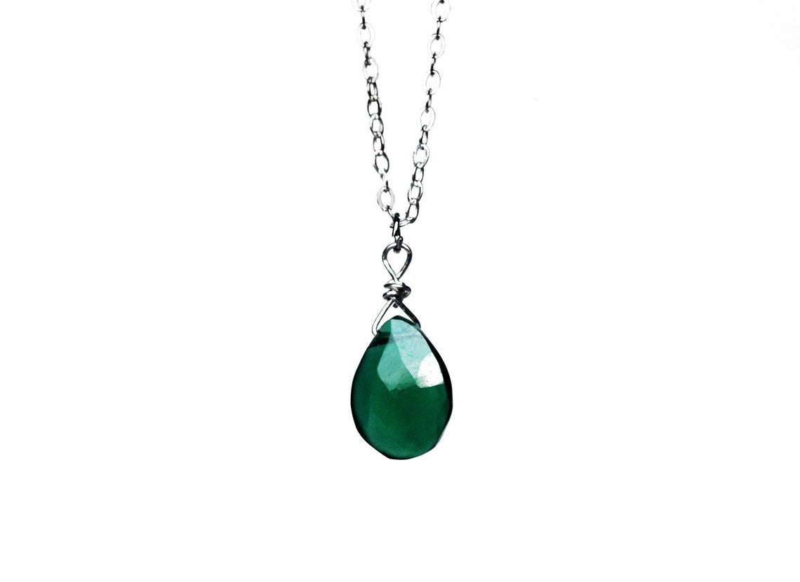 Dainty Green Onyx Necklace, May Birthstone Necklace, Genuine Semi Precious Green Onyx Stone, Wife Gift, Bridesmaid Gift, Mom Gift