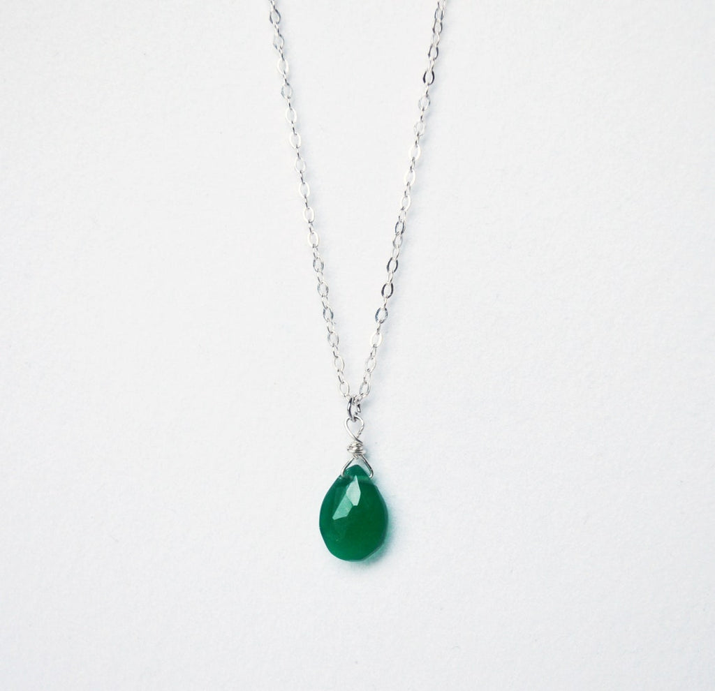 Dainty Green Onyx Necklace, May Birthstone Necklace, Genuine Semi Precious Green Onyx Stone, Wife Gift, Bridesmaid Gift, Mom Gift