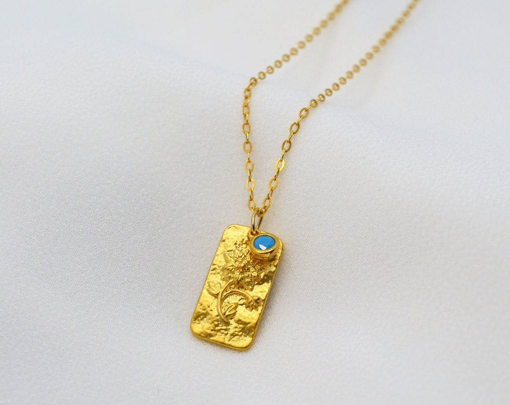 December Birth Flower Necklace, Birthstone Stone Necklace, Poinsettia Birth Flower Necklace, Mom Gift, Personalized Necklace, Push Present