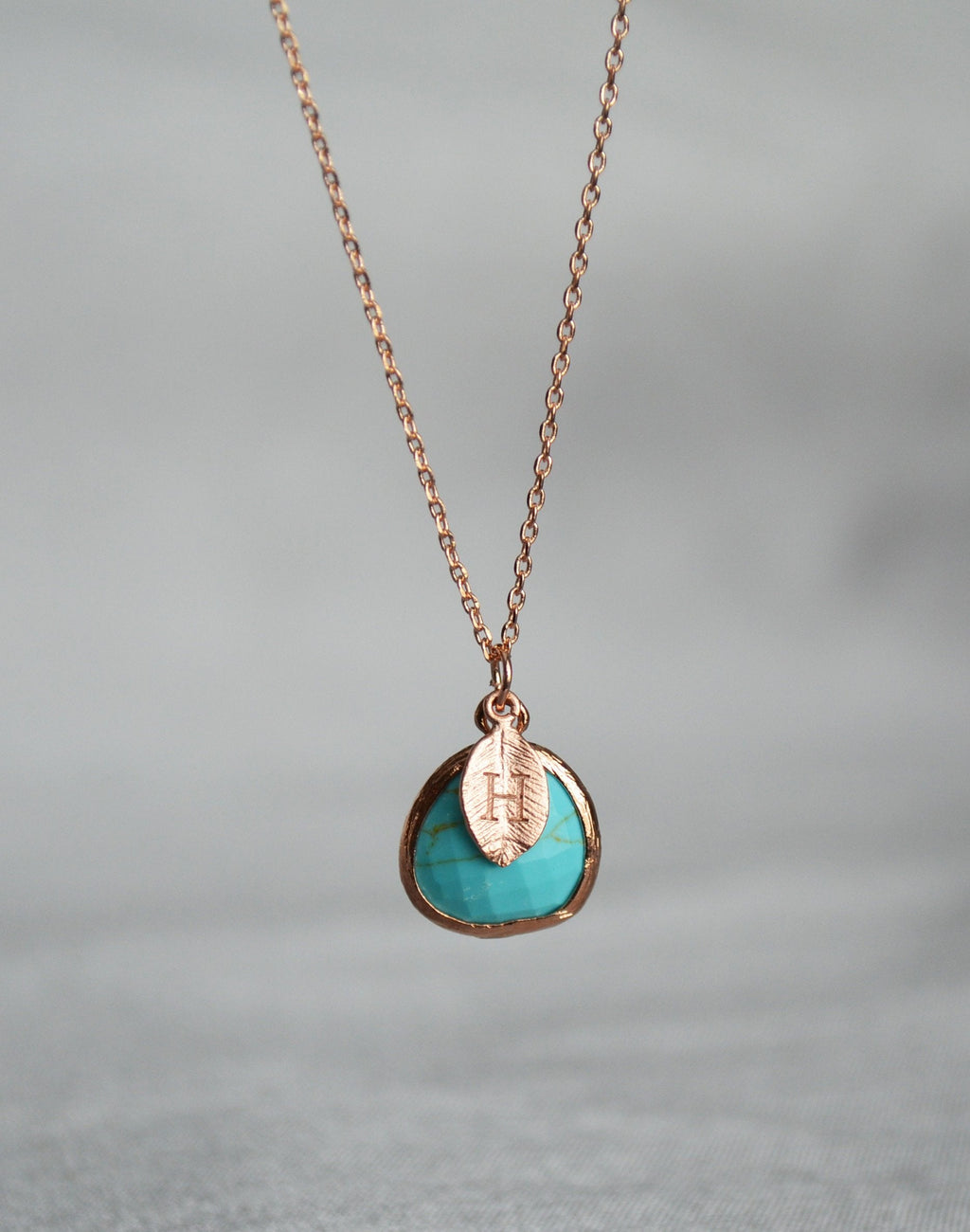 December Birthstone Necklace - Turquoise Birthstone Necklace, Custom Initial Necklace