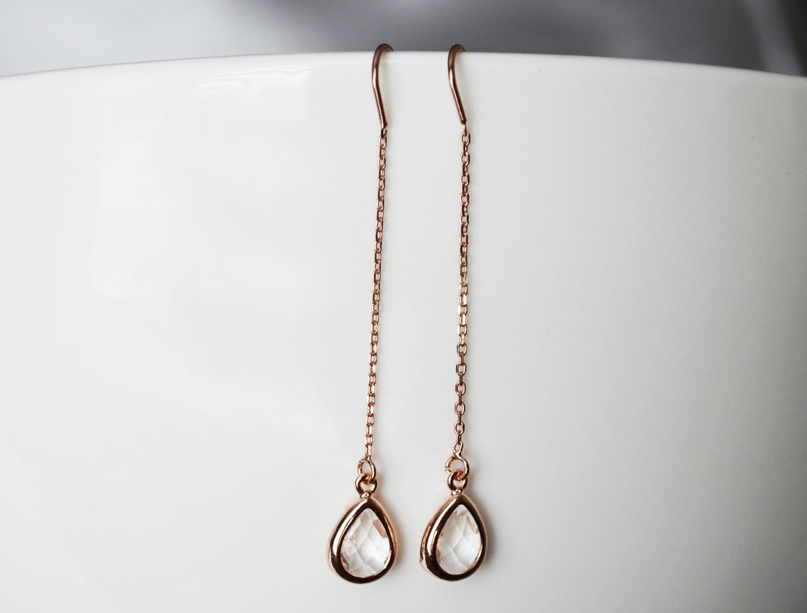 Diamond Threader Drop earrings, Dainty April Birthstone earrings, April Drop earrings, Bridesmaid earrings, April Birthday Gift
