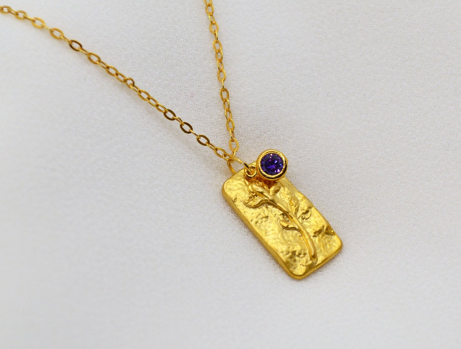February Birth Flower Necklace, Birthstone Stone Necklace, Iris Birth Flower Necklace, Mom Gift, Personalized Necklace, Push Present