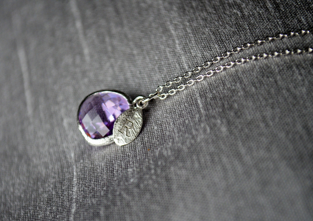 February Birthstone Necklace, Lilac Stone Necklace, Aquarius Necklace, Custom Initial Necklace