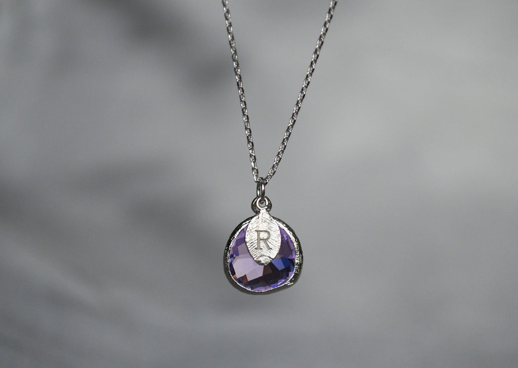 February Birthstone Necklace, Lilac Stone Necklace, Aquarius Necklace, Custom Initial Necklace