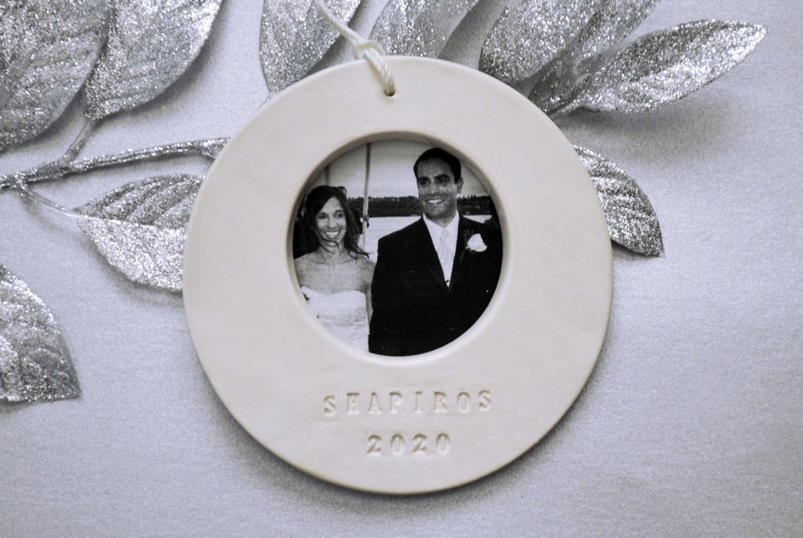 Personalized Photo Frame Ornament - Square Ceramic Frame with Custom Text