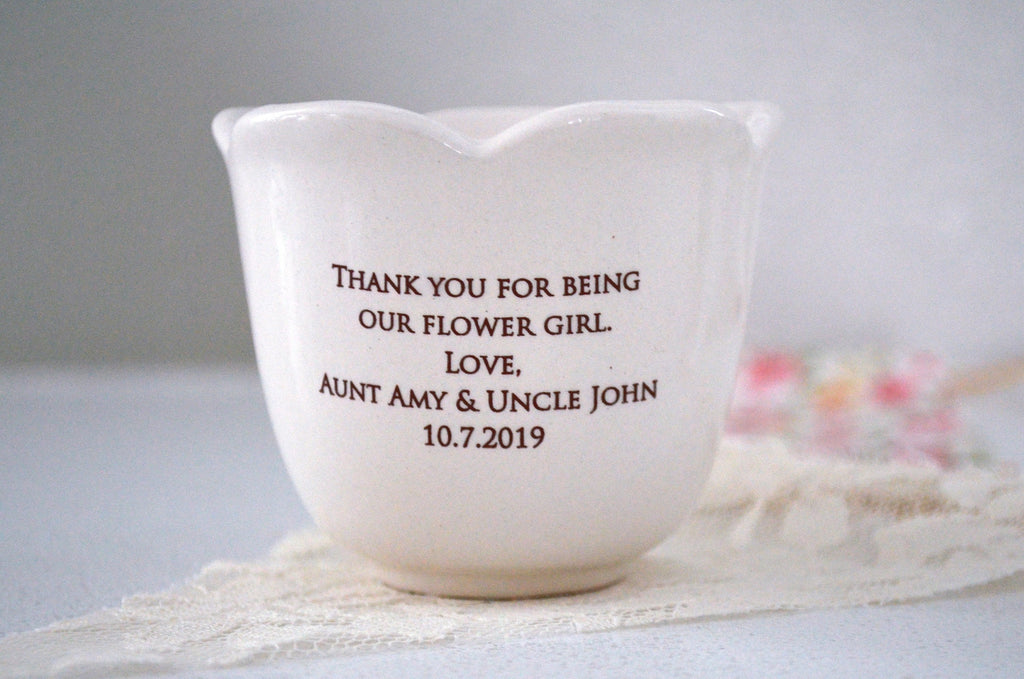 Personalized Flower Keepsake Cup With Heart Necklace -Gift for Flower Girl