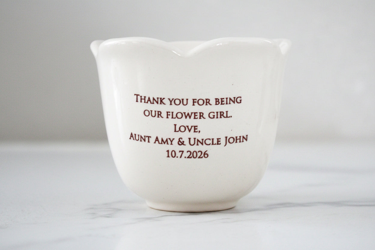 Personalized Flower Keepsake Cup With Heart Necklace -Gift for Flower Girl