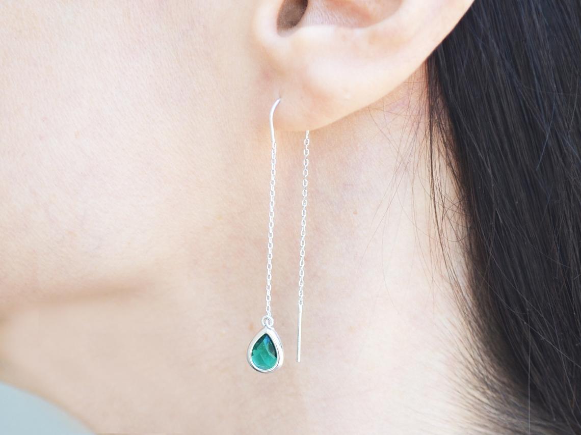 Garnet Threader Drop earrings, Dainty January Birthstone earrings, Garnet Drop earrings, Bridesmaid earrings, January Birthday Gift