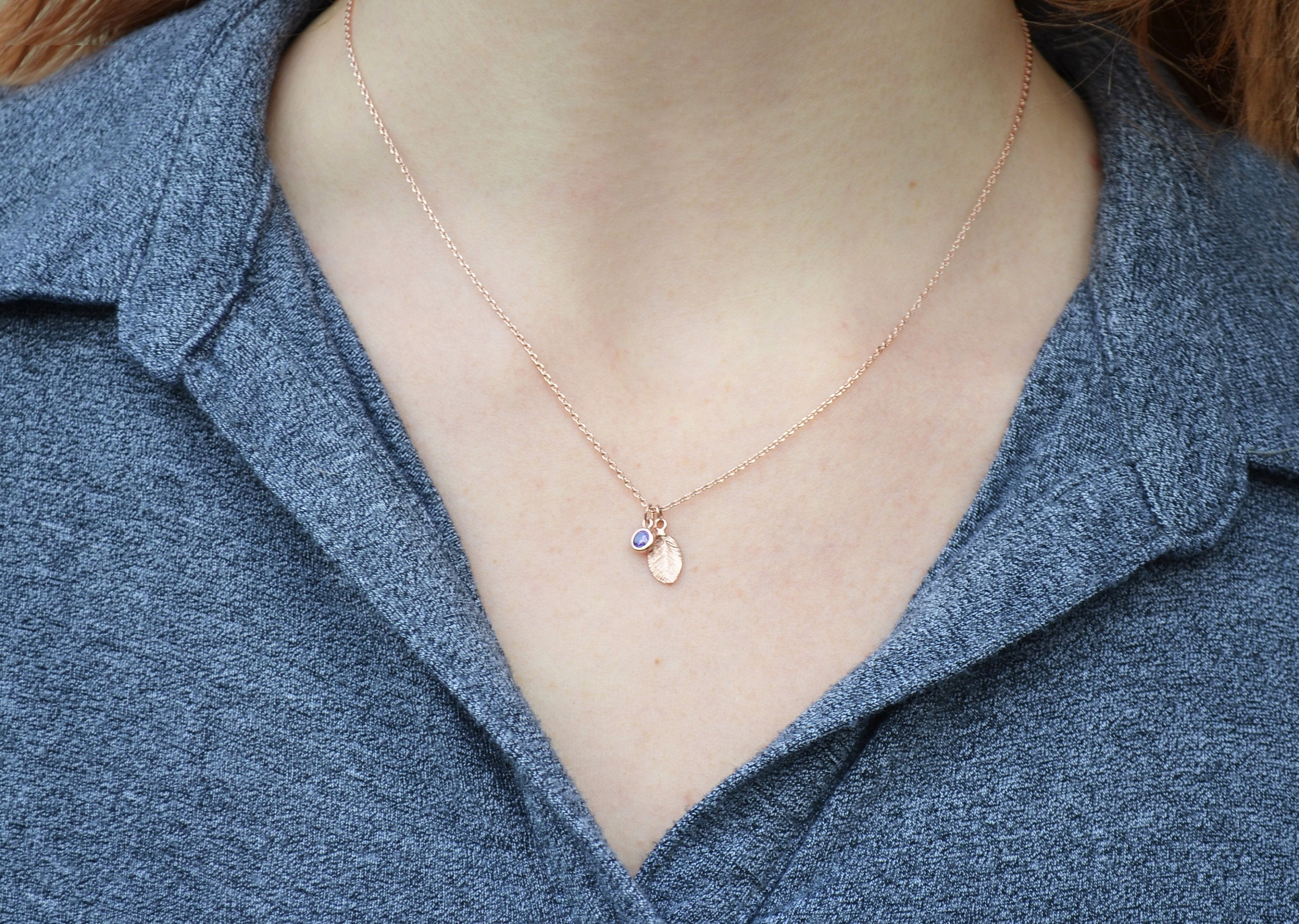 Gold Leaf Necklace, Birthstone Necklace, Mother's Day Gift, Bridesmaid Gift, Personalized Necklace, Birthday Gift, Necklace with Birthstone