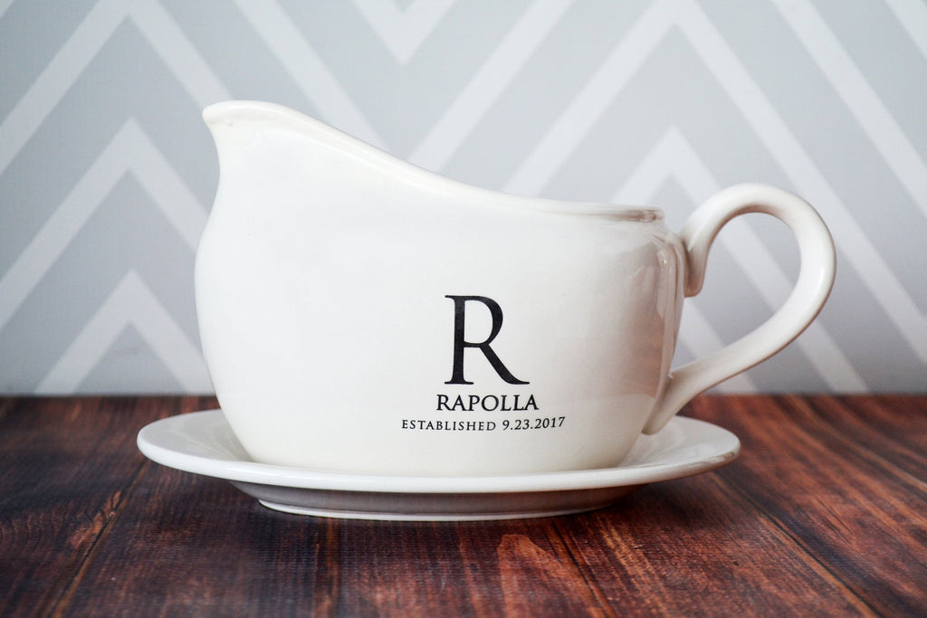 Gravy Boat with Saucer, Marriage Gifts - Personalized with Name and Date
