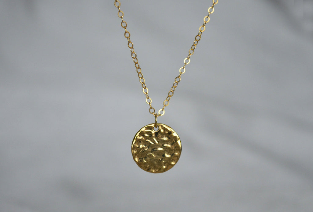 Hammered Circle Gold Pendant Necklace, Layering Necklace, Graduation Gift, Bridesmaid Gift, Friend Gift, Mom Gift, Gift for Her