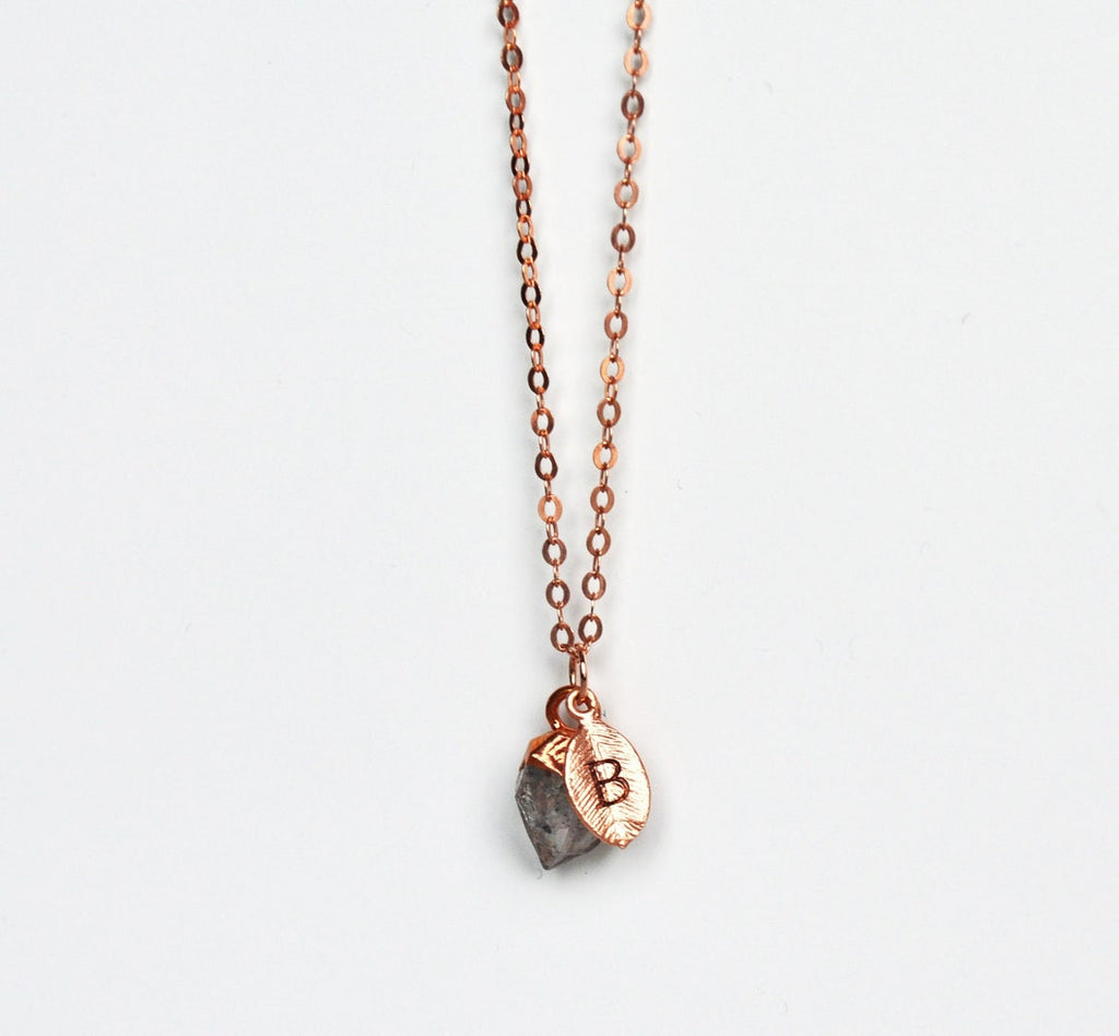 Herkimer Diamond Necklace, April Birthstone Necklace, Bridesmaid Gift, Layering Necklace. Dainty Raw Gemstone Necklace