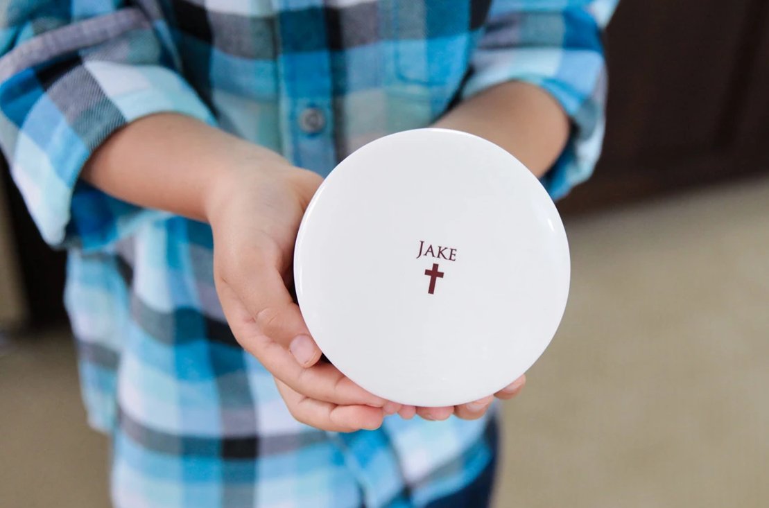 Personalized Keepsake Box with Cross - Round | First Communion