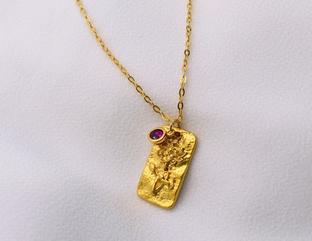 July Birth Month Flower Necklace, Birthstone Stone Necklace, Water Lily Necklace, Mom Gift, Personalized Necklace, Push Present