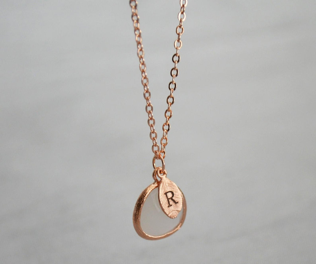 June Birthstone Necklace, Personalized Moonstone Necklace, Bridesmaid Necklace, Custom Initial Necklace, Gift for Her, Moonstone Jewelry
