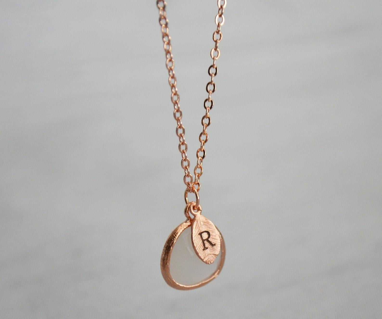 June Birthstone Necklace, Personalized Moonstone Necklace, Bridesmaid Necklace, Custom Initial Necklace, Gift for Her, Moonstone Jewelry