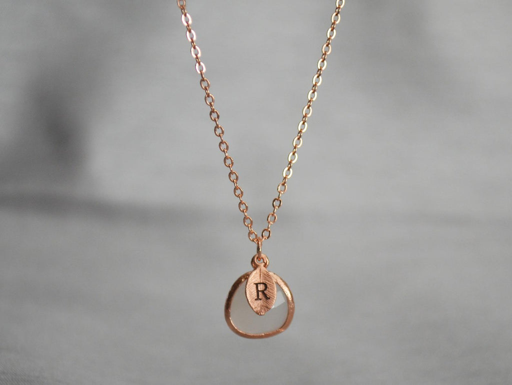 June Birthstone Necklace, Personalized Moonstone Necklace, Bridesmaid Necklace, Custom Initial Necklace, Gift for Her, Moonstone Jewelry