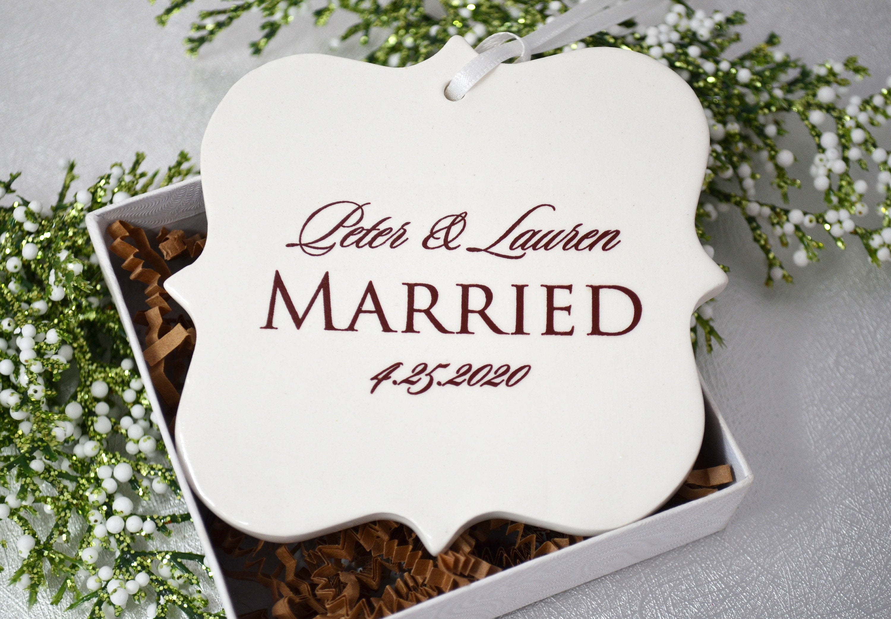 Just Married Ornament, Our First Christmas, Wedding Ornament, Newlywed Ornament - Christmas Gift