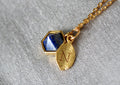 Lapis Necklace, Bridesmaid Necklace, Custom Initial Necklace, Leaf Necklace, Letter Necklace, Gift for her, Cobalt Blue Hexagon Necklace