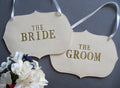 Large The Bride & The Groom Wedding Sign Set to Hang on Chair and Use as Photo Prop - Available in Gold, Silver, Black, & White