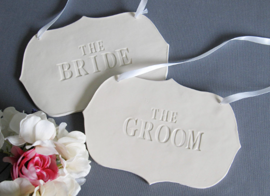 Large The Bride & The Groom Wedding Sign Set to Hang on Chair and Use as Photo Prop - Available in Gold, Silver, Black, & White