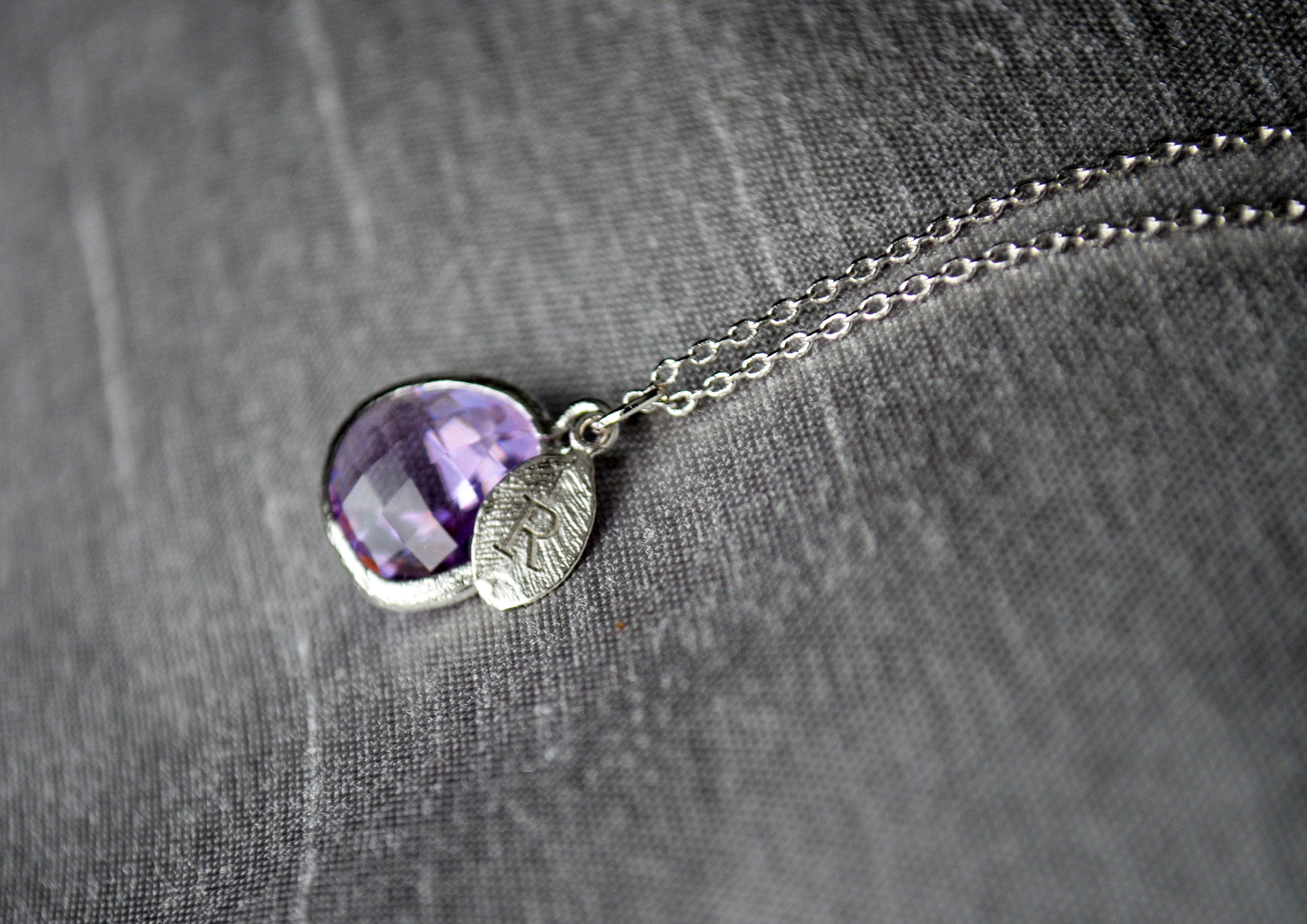Lilac Stone Necklace - February Birthstone Necklace, Aquarius Necklace, Custom Initial Necklace