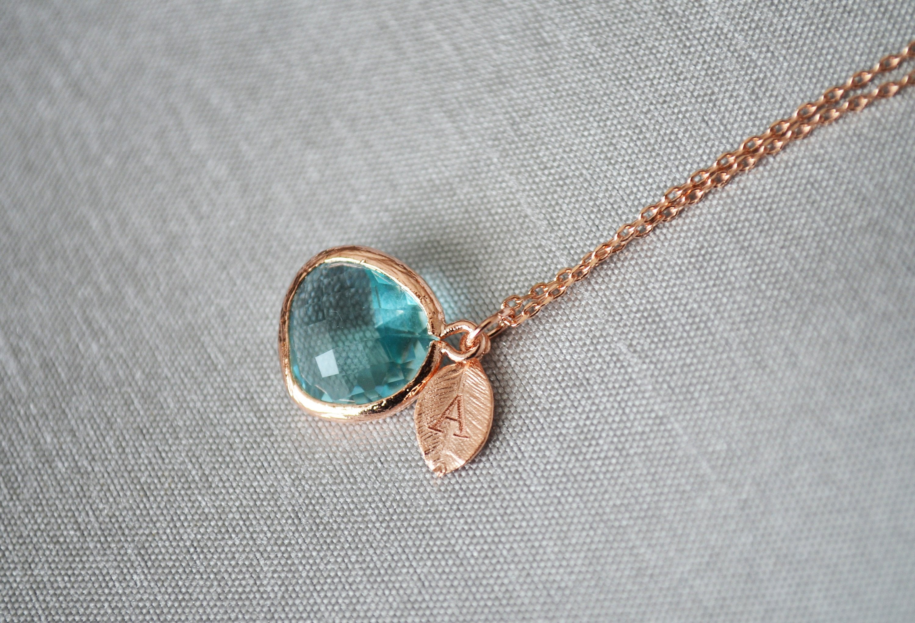 March Birthstone Necklace - Personalized Aquamarine Necklace, Custom Initial Necklace