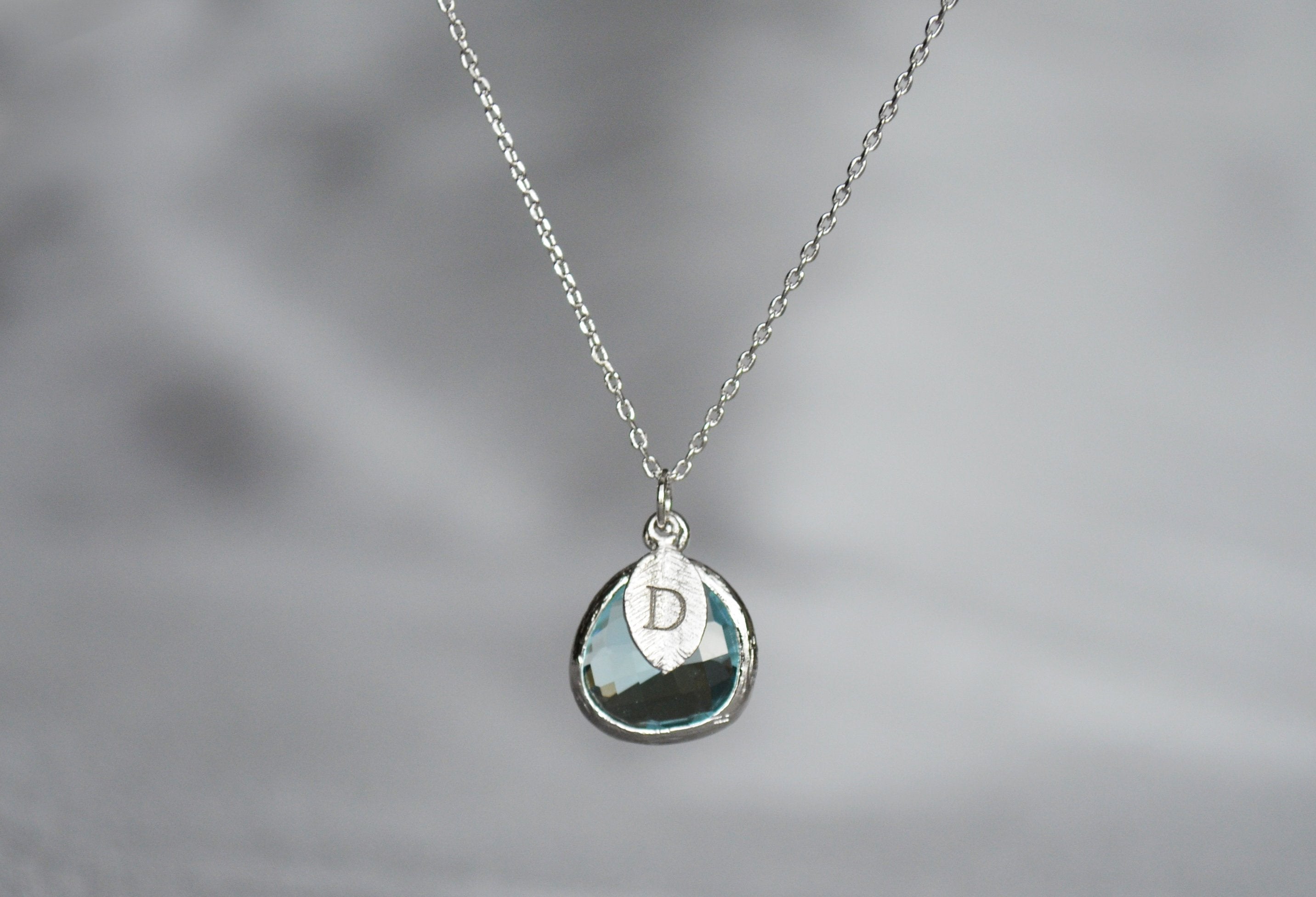 March Birthstone Necklace - Personalized Aquamarine Necklace, Custom Initial Necklace