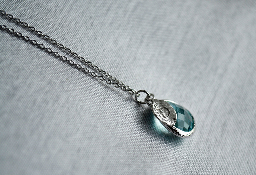 March Birthstone Necklace - Personalized Aquamarine Necklace, Custom Initial Necklace