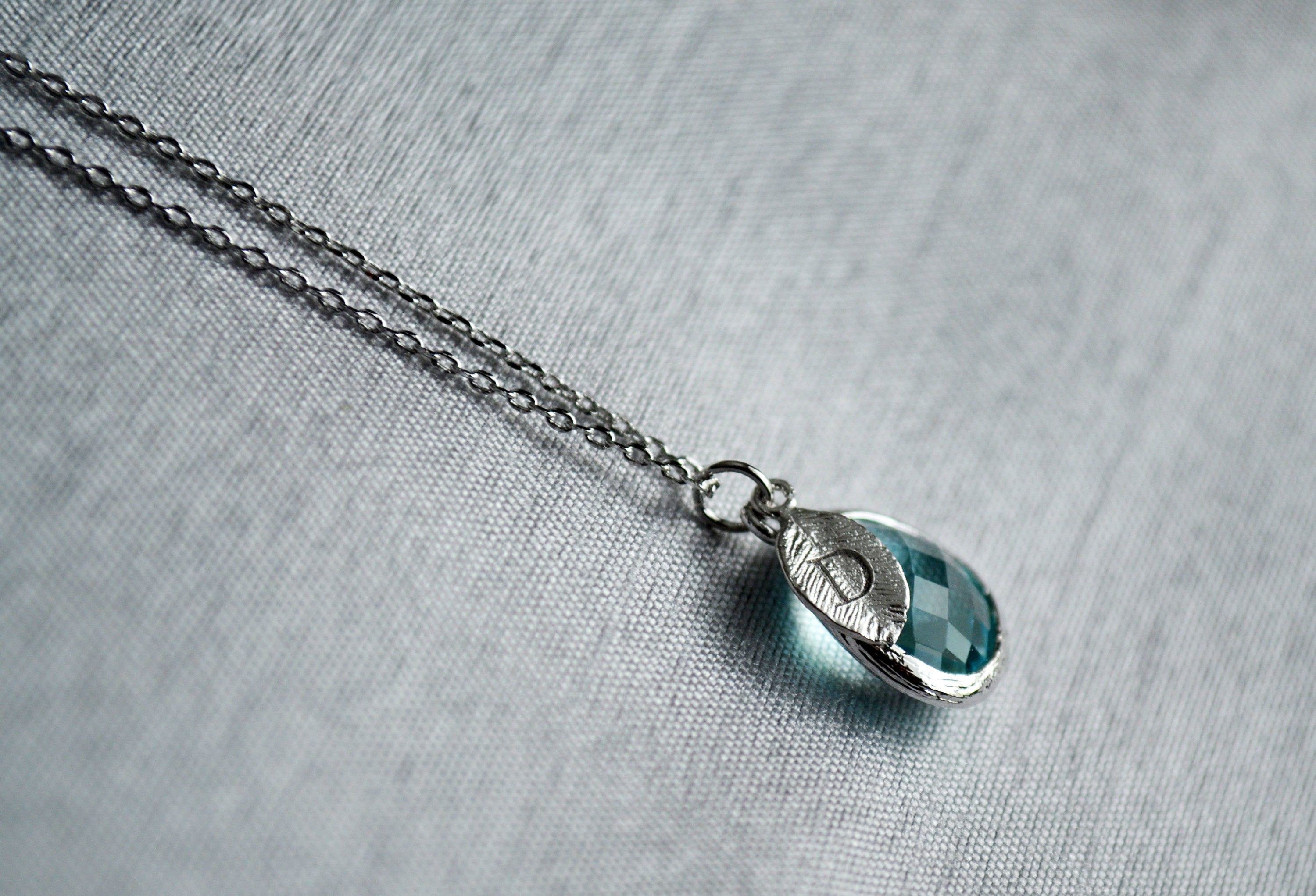 March Birthstone Necklace - Personalized Aquamarine Necklace, Custom Initial Necklace